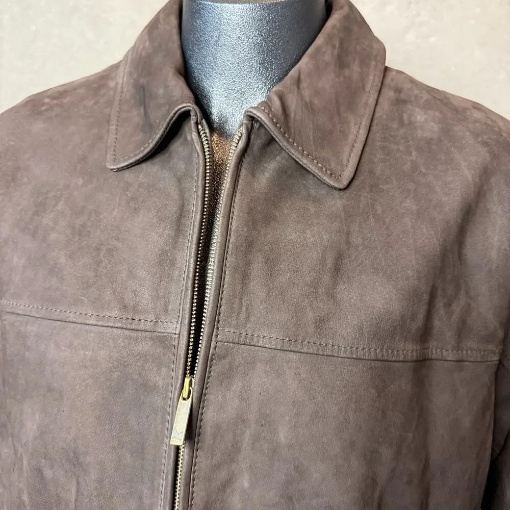 Eddie Bauer Genuine Nubuck Leather Jacket Brown Full Zip Men's L